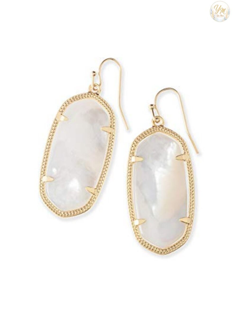 Gold Plated Drop Earrings with Mother of Pearl - French Wire - Gift Box